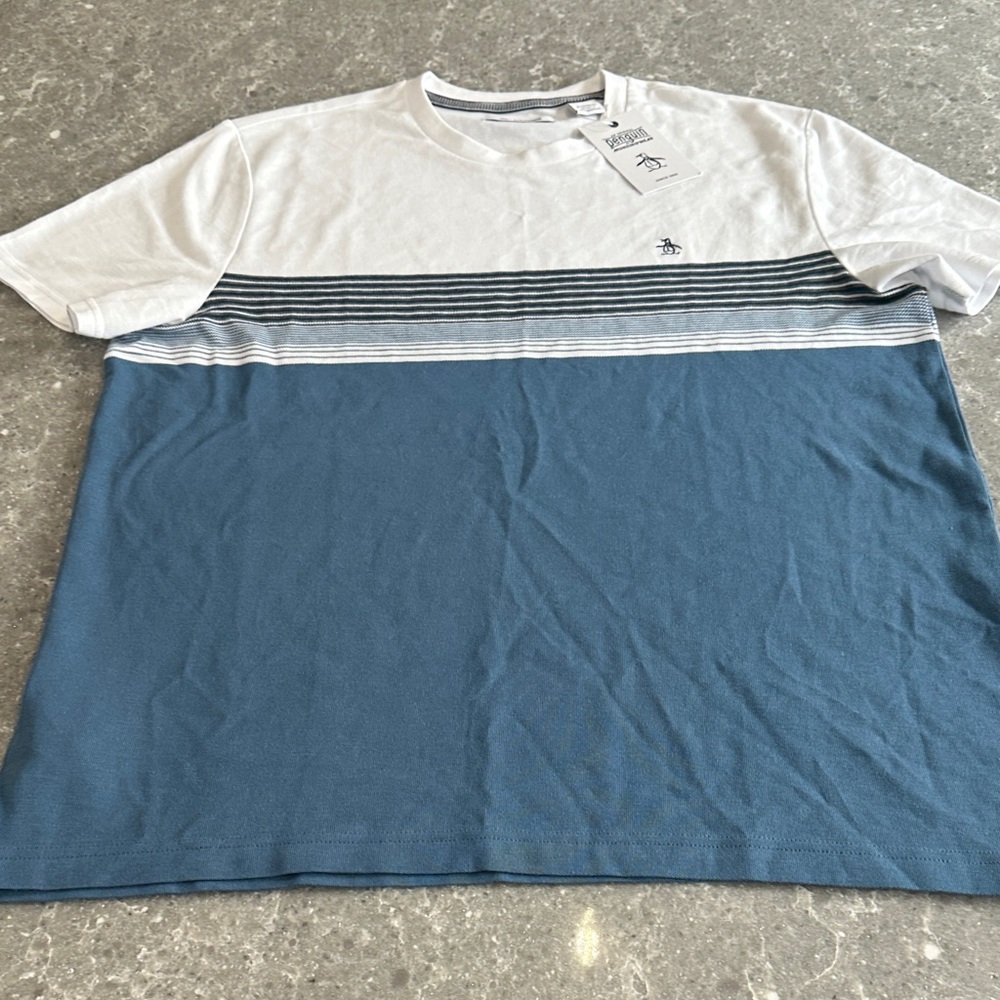 Men's Casual White and Blue Striped Tee